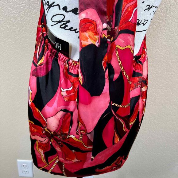 INC International Concepts pink red floral halter top back tie size L boho club - Picture 15 of 15